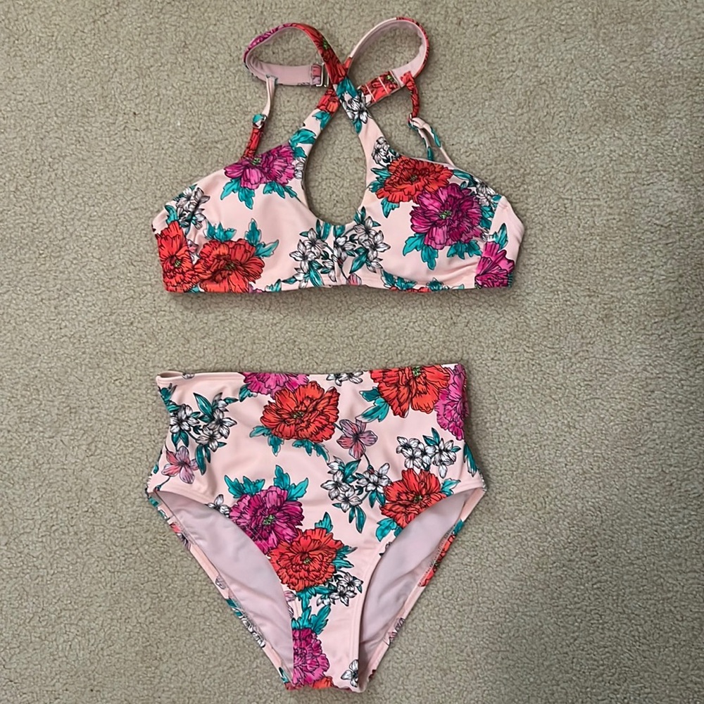 Xhilaration pink floral bikini set NWOT